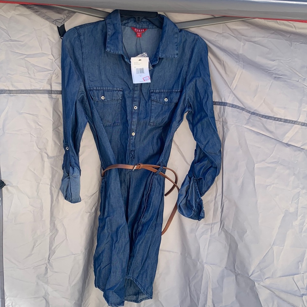 Guess- belted Denim Skirt Dress